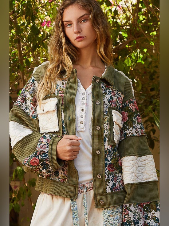 POL Jackets & Blazers - 924. Pol Jacket Coat thermal Oversized green Floral Quilted Jacquard